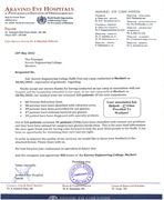 Recognized and appreciated by Aravind Eye care Hospital for organizing free Camp on 18th May 2022 at Mecheri.